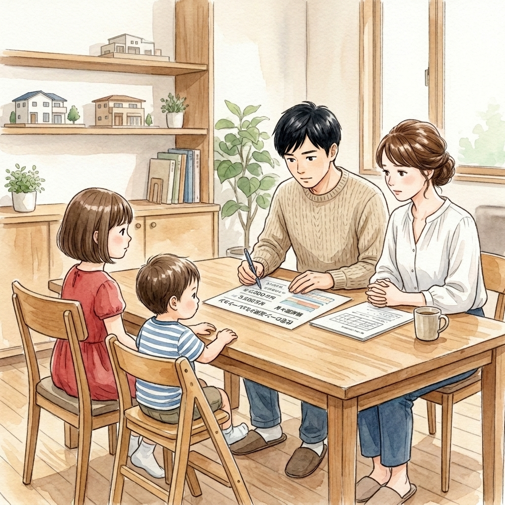 FP初回相談後編、子どもと夫婦の水彩画