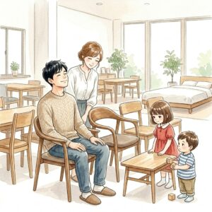 HIROSHIMA椅子とフラッグシップストアのカフェ風水彩画